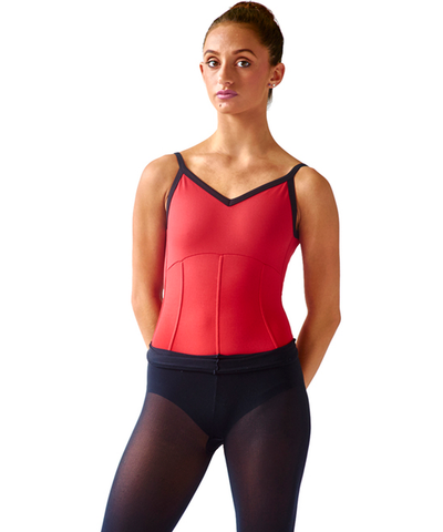 Bustier Leotard  with striking contrast bodice, corset seaming, mesh shelf bra, and all-day comfortable elastic-free design.